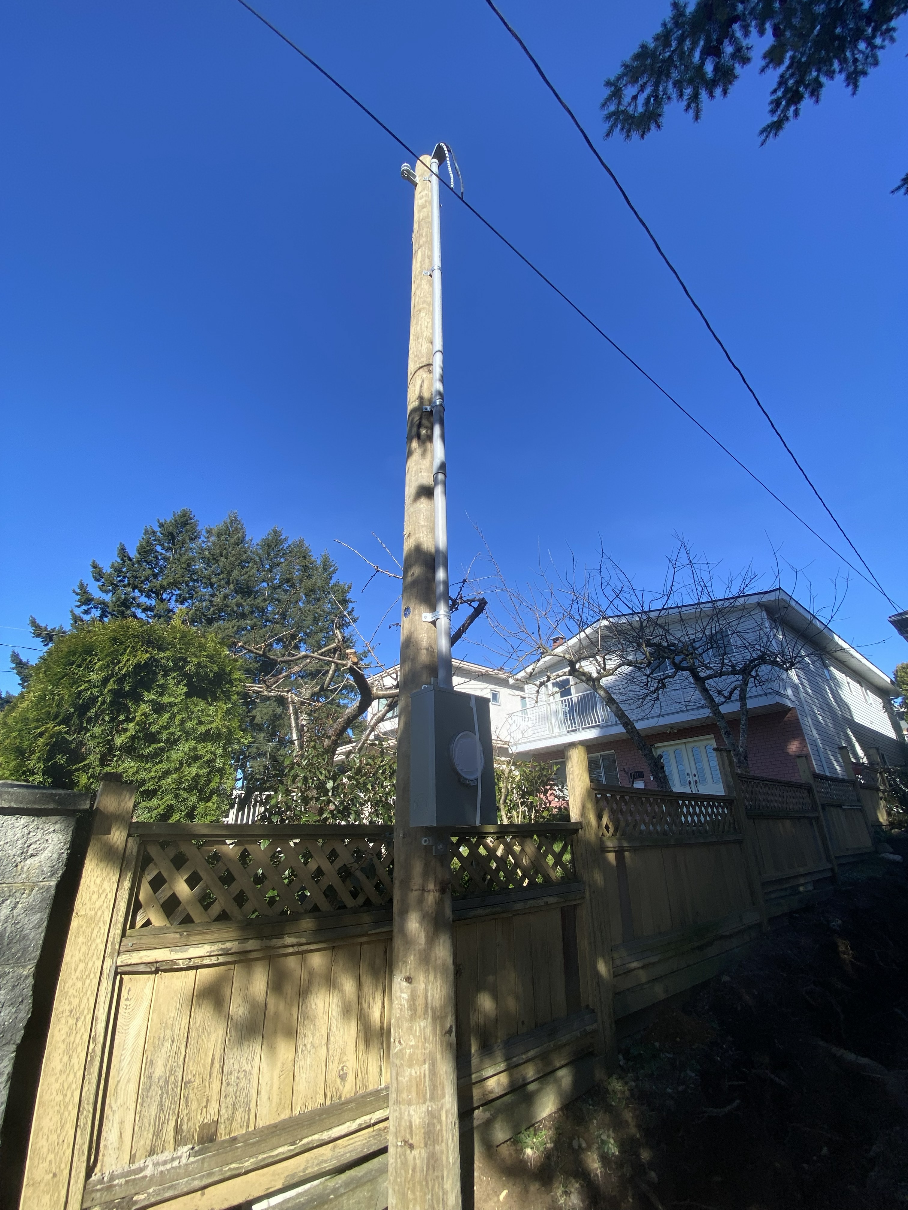 New private service pole, overhead and underground service entry